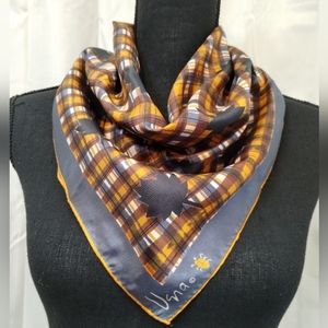 Vintage Uena Scarf Plaid & Leaves 22x21.5 inches